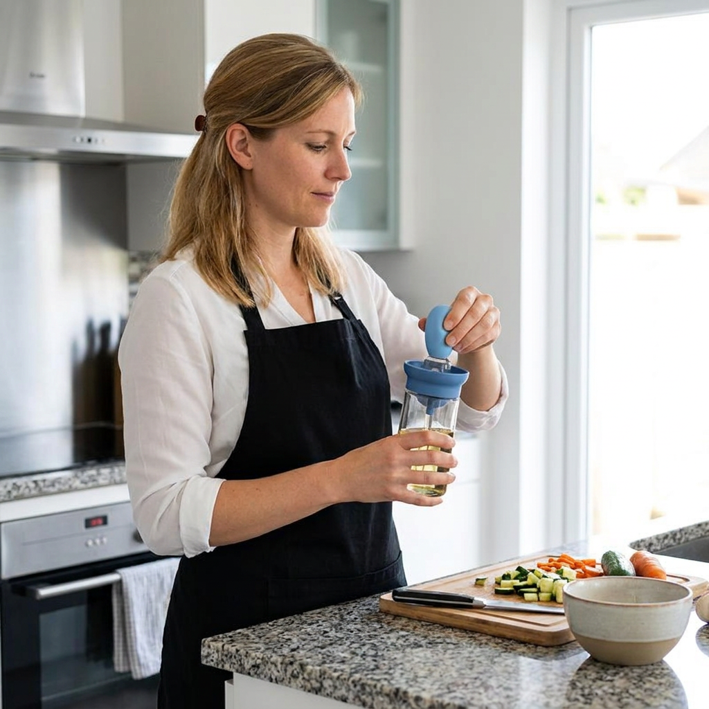 Ölspender mit Silikonpinsel – Präzise Dosierflasche zum Kochen, Grillen & Backen