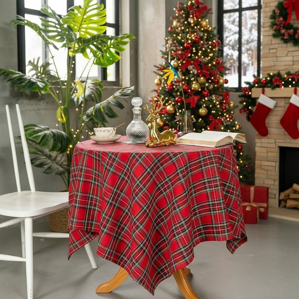 Festliche Tischdecke Abwaschbar - Karomuster in Rot-Grün für Weihnachten 1
