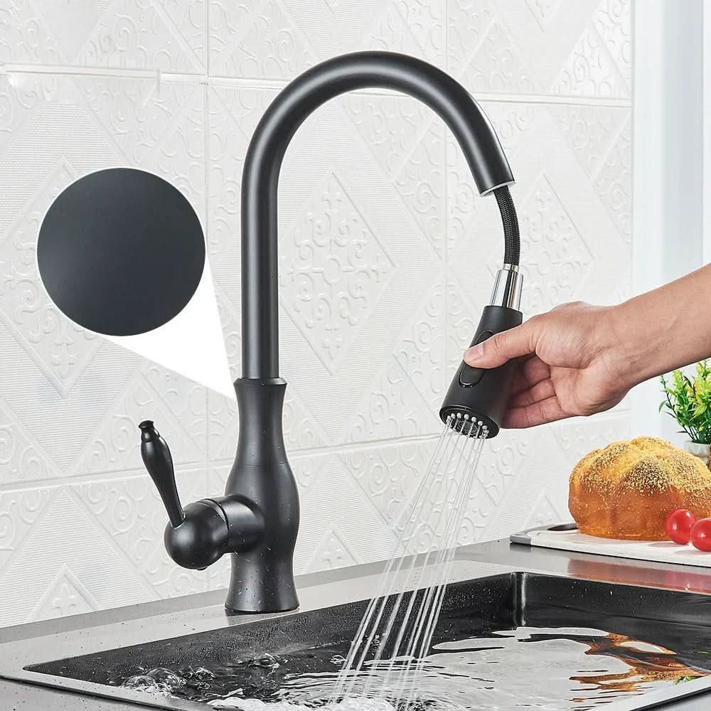 Goldstrom Kitchen Mixer – Golden Kitchen Faucet with Pull-Out Spray and 360° Swivel Spout