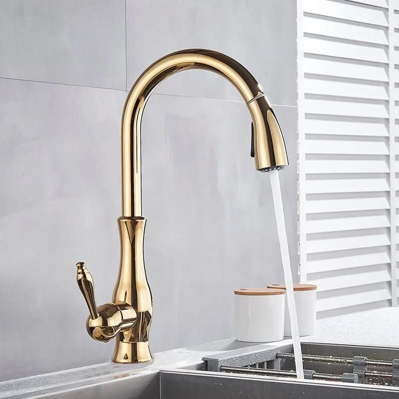 Goldstrom Kitchen Mixer – Golden Kitchen Faucet with Pull-Out Spray and 360° Swivel Spout