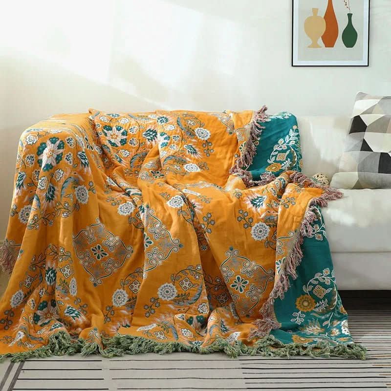 NordicLoom Cover – Stylish Cotton Blanket with Boho Jacquard for Year-Round Comfort