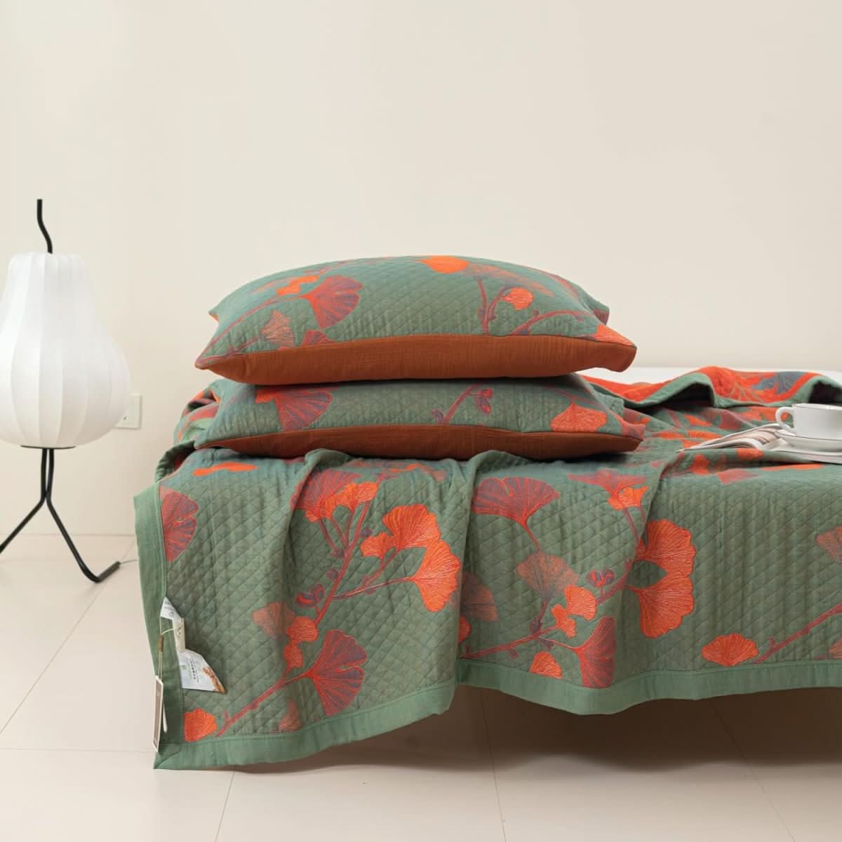 Ginkgo Quilted Duvet Cover – Cotton Bedding Set With Botanical Design
