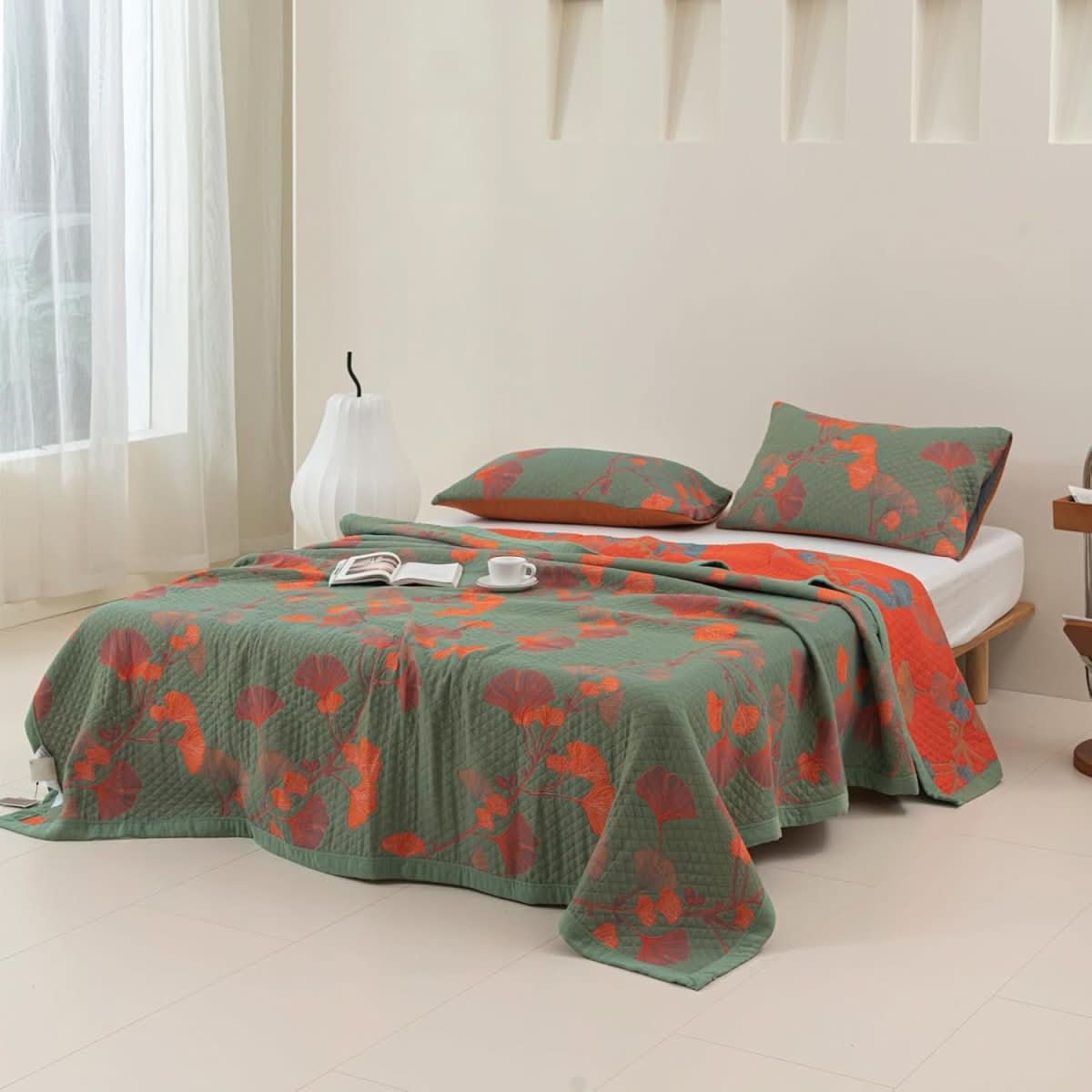 Ginkgo Quilted Duvet Cover – Cotton Bedding Set With Botanical Design