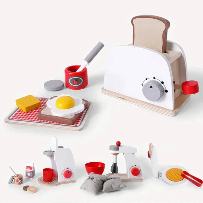 MiniKoch Wooden Play Set – Wooden Kitchen Play Set – Coffee Machine, Toaster, and Mixer – Montessori Kitchen