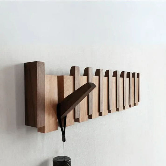 Harmoniebeschichtung Wand Regal – Massivholz Wandgarderobe im Klavierdesign mit 5 Klapphaken