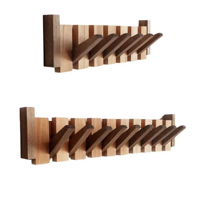 Harmoniebeschichtung Wand Regal – Massivholz Wandgarderobe im Klavierdesign mit 5 Klapphaken