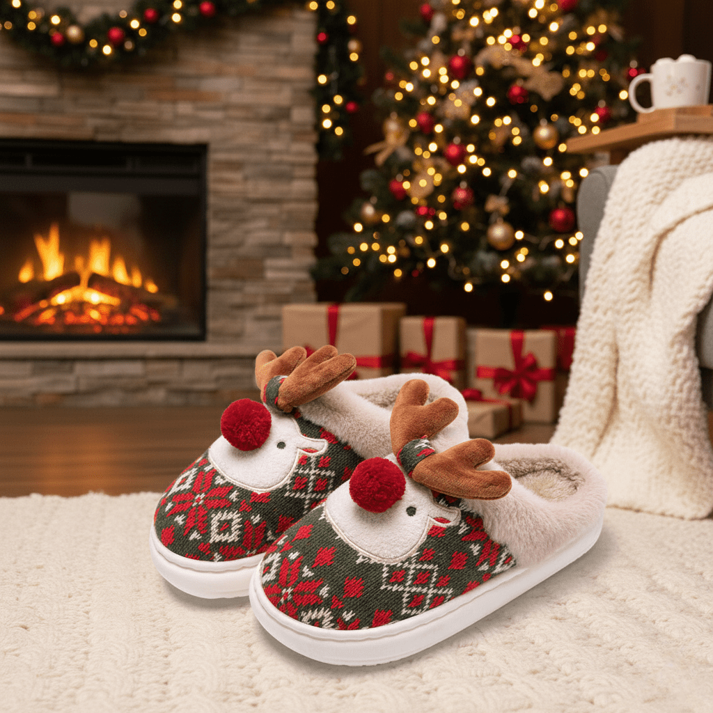 HOLISTEP – Weihnachtshausschuhe mit Stickerei und rutschfester PVC-Sohle 0