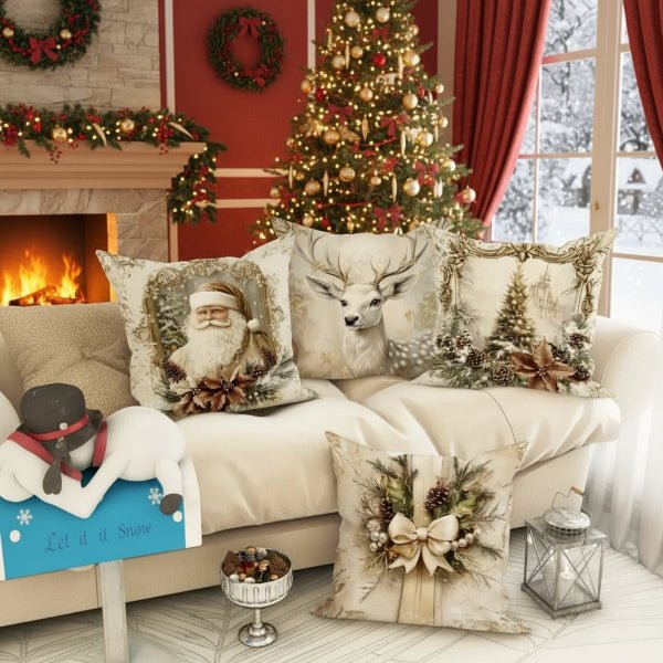 HollyPlush - Festliche Samtkissenbezüge mit Weihnachtsmotiven für Sofakissen 4
