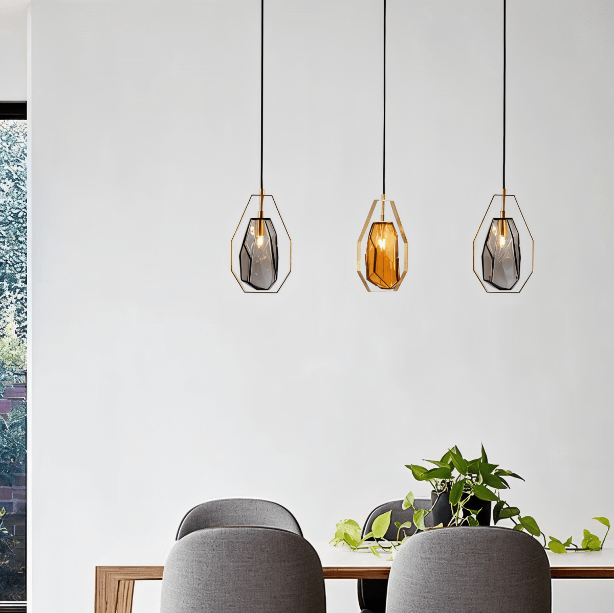 Dolores Minimalist Pendant Lamp Amber Grey Glass Shade Modern Living Spaces