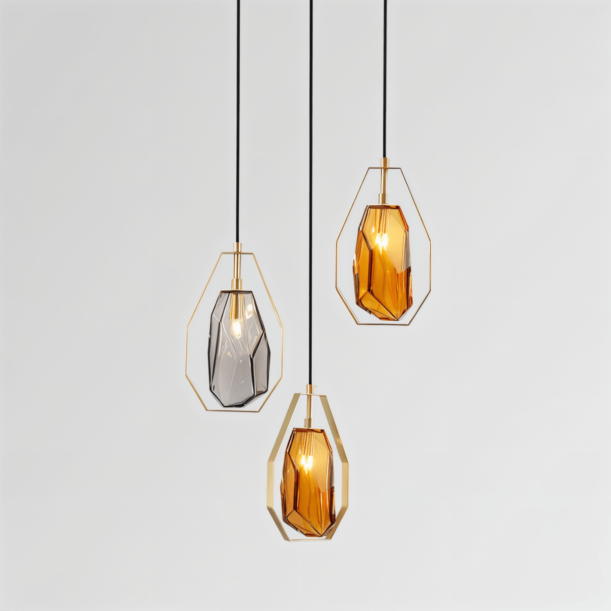 Dolores Minimalist Pendant Lamp Amber Grey Glass Shade Modern Living Spaces