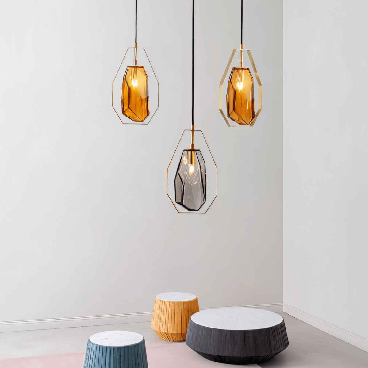 Dolores Minimalist Pendant Lamp Amber Grey Glass Shade Modern Living Spaces