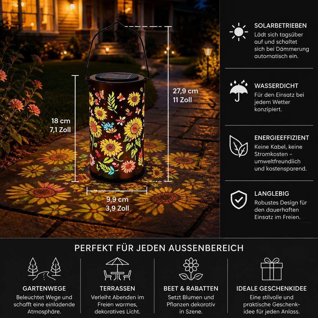 Solar-Sonnenblumenlaterne – Wasserdichte Gartenleuchte für den Außenbereich