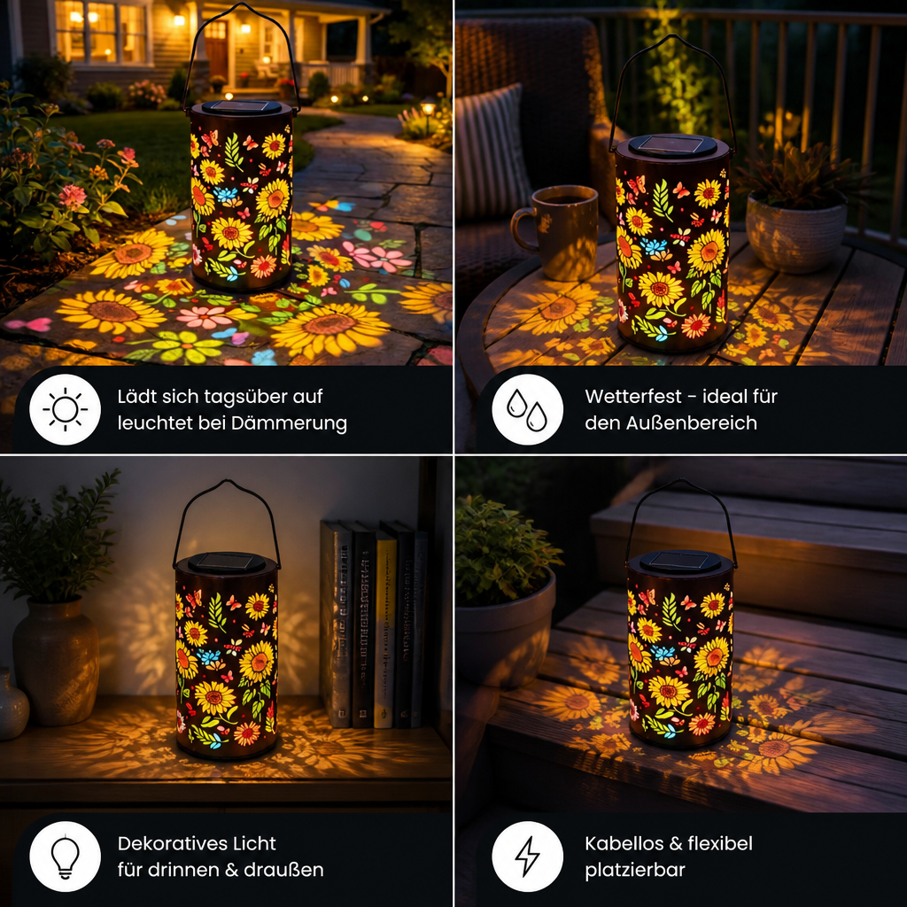 Solar-Sonnenblumenlaterne – Wasserdichte Gartenleuchte für den Außenbereich