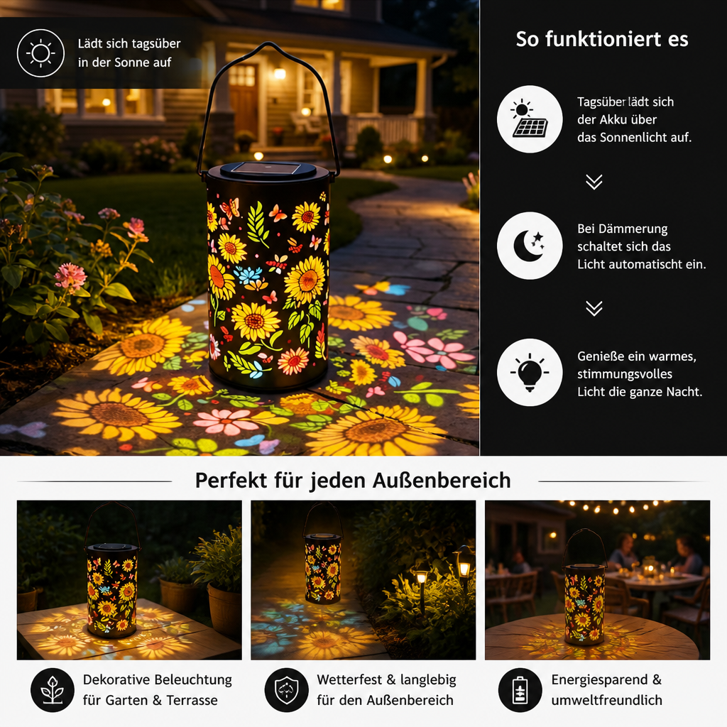 Solar-Sonnenblumenlaterne – Wasserdichte Gartenleuchte für den Außenbereich