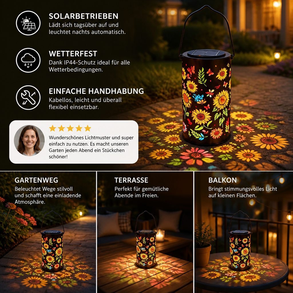 Solar-Sonnenblumenlaterne – Wasserdichte Gartenleuchte für den Außenbereich