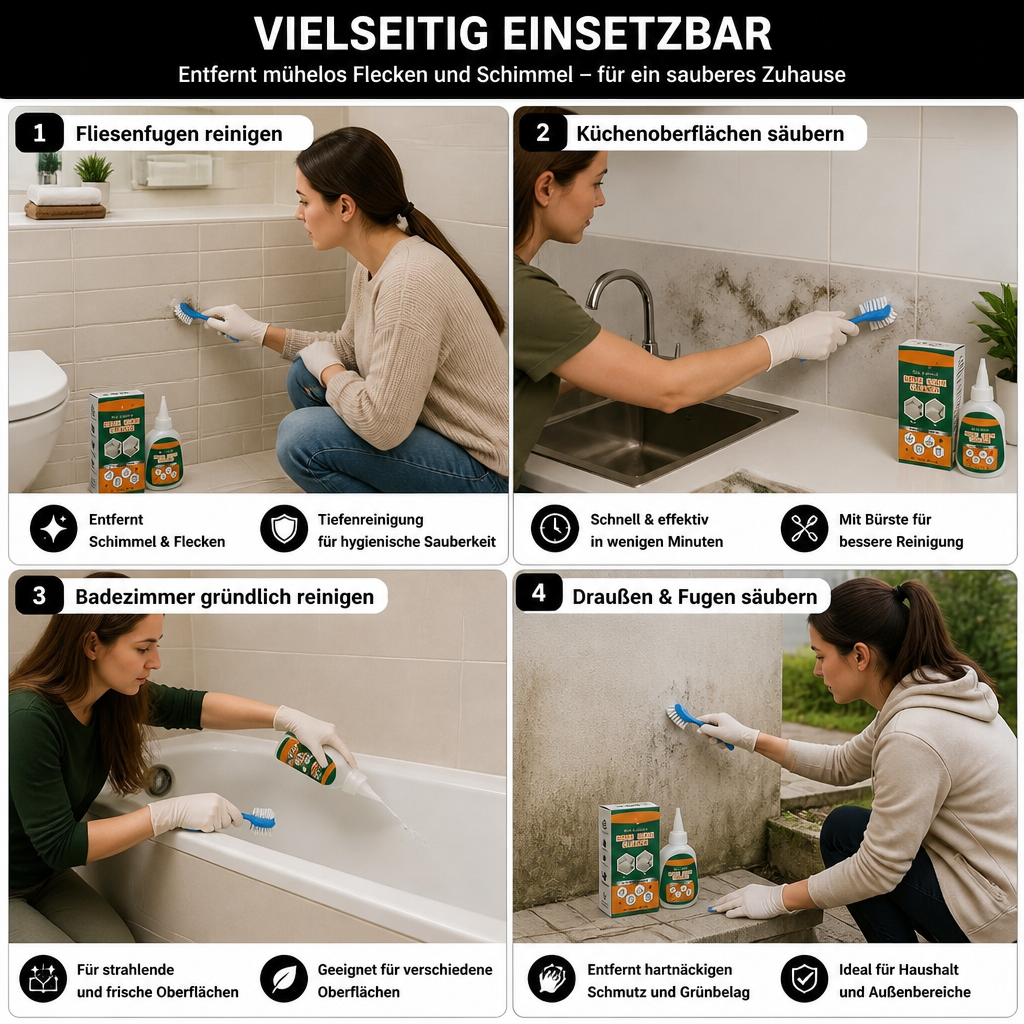 Schimmelentferner-Gel mit Scheuerbürste – Kraftvoller Reiniger gegen Schimmel & Flecken