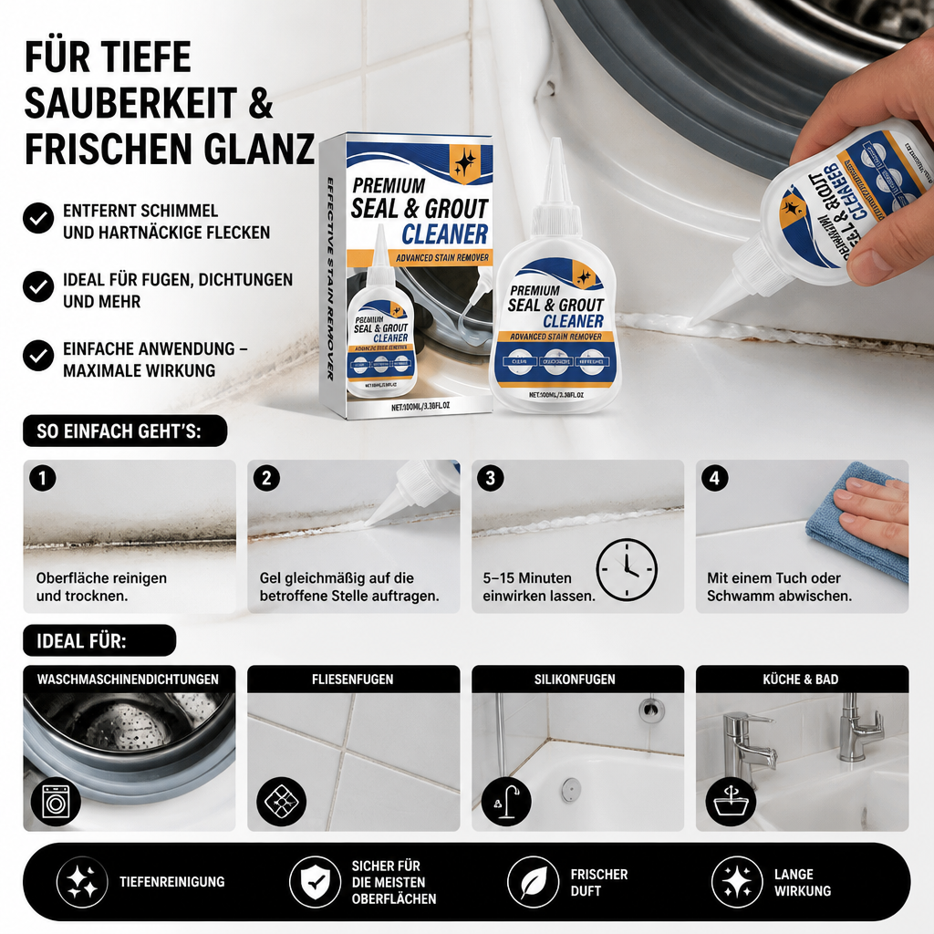 Schimmelentferner-Gel – Kraftvoller Reiniger für Waschmaschinendichtungen, Fugen & Silikonfugen