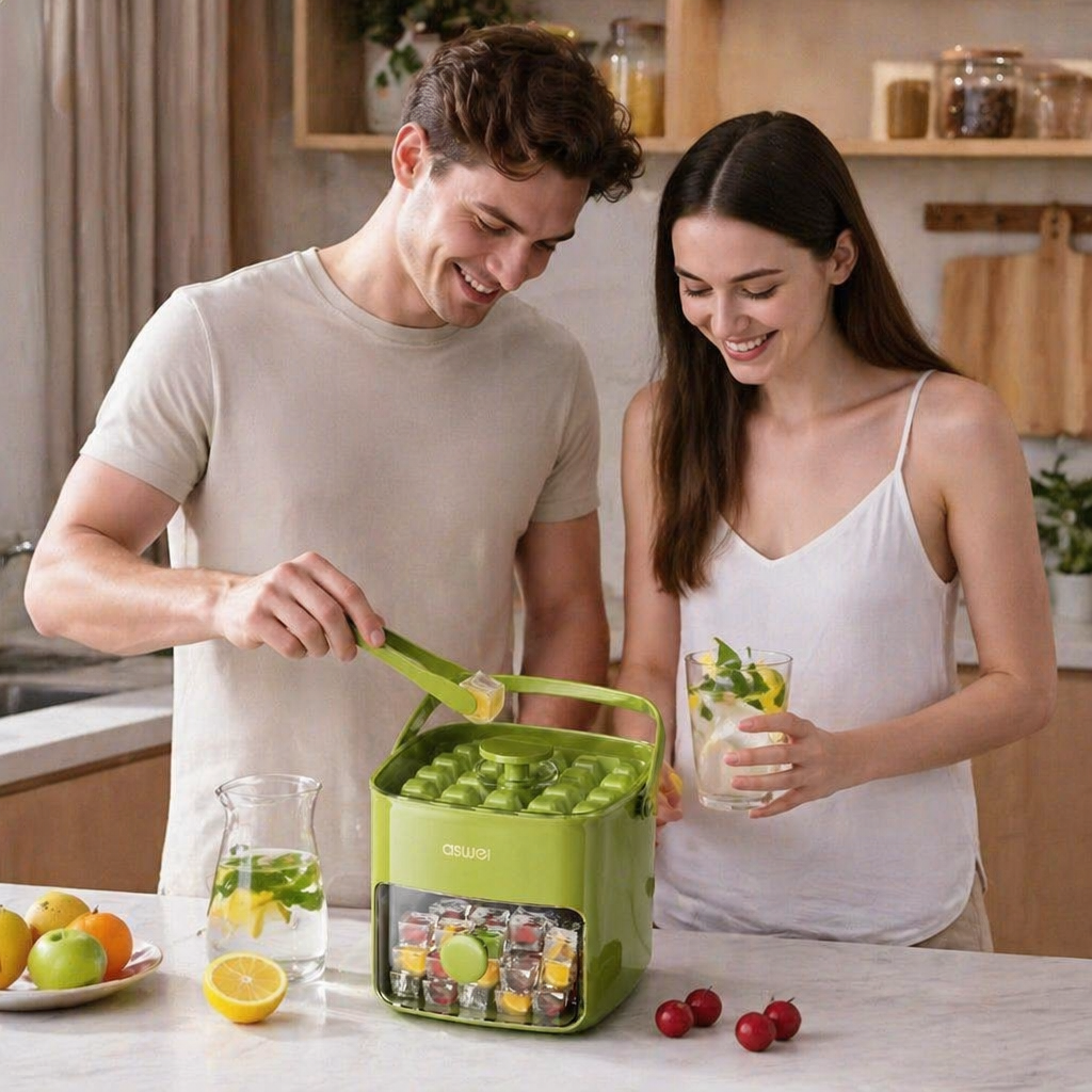 2-in-1 Eiswürfel-Maker mit Aufbewahrungsbox – 48 Eiswürfel, Doppel-Design