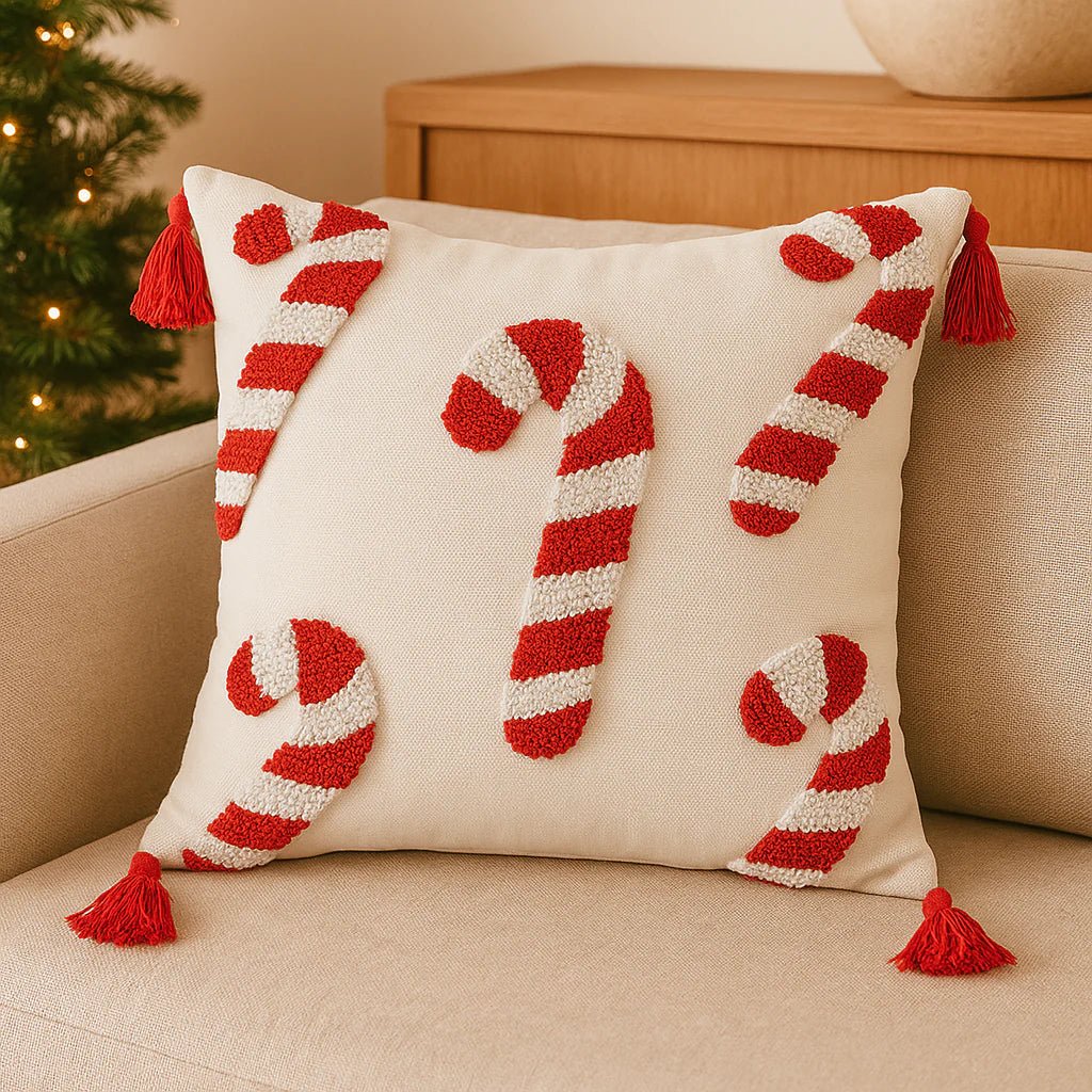 SWEETVELV – Festive Christmas Pillowcase with Candy Cane Motif and Soft Velvet Fabric