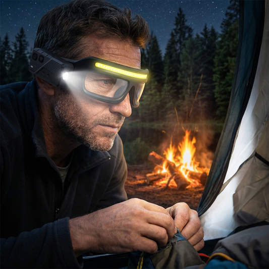 Wiederaufladbare LED Brillen Arbeitsampe mit Bewegungssensor – USB-C Stirnlicht für Arbeiter