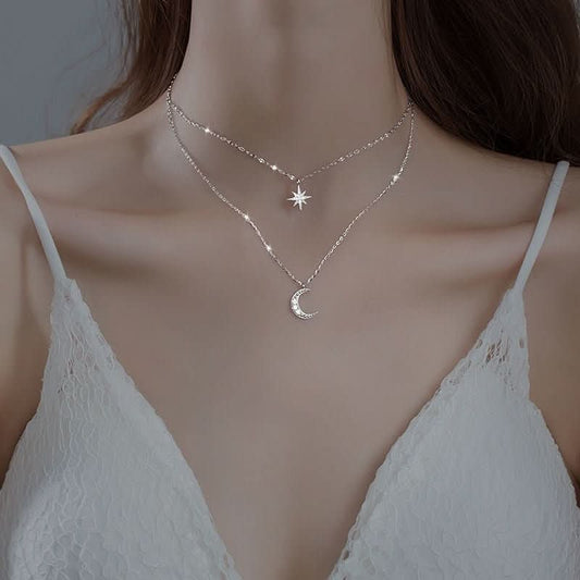 Moonlight Necklace - Double Moon Pendant Necklace for Romantic Elegance