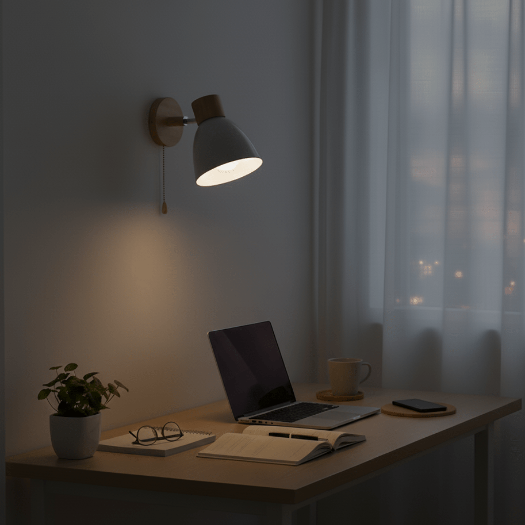 YADIEL Wall Lamp - Nordic Wooden Wall Lamp with Pull Switch