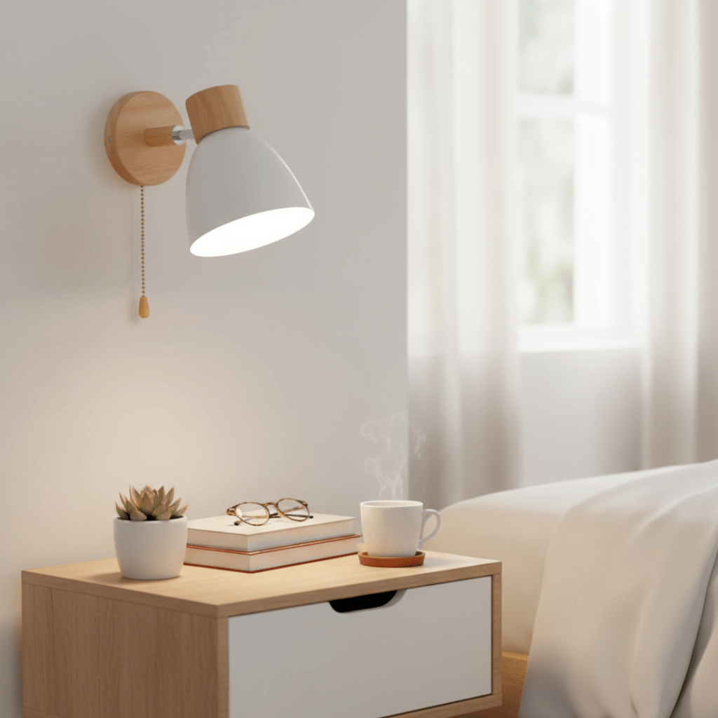 YADIEL Wall Lamp - Nordic Wooden Wall Lamp with Pull Switch