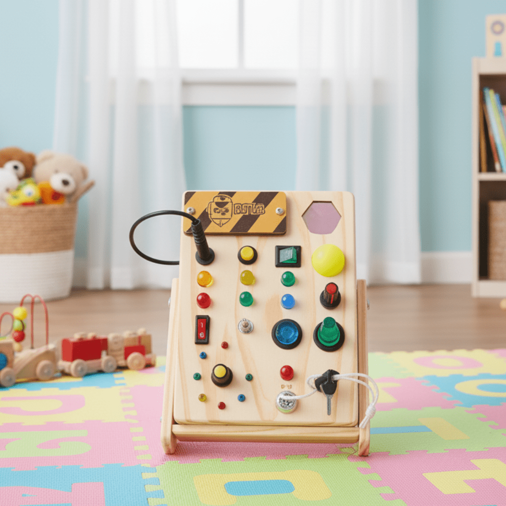 HellesStart Montessori Learning Board - Interactive Wooden Learning Toy with Lights & Switches