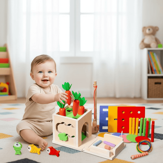 KleinerPfad Play Cube – 8-in-1 Montessori Wooden Activity Cube for Babies