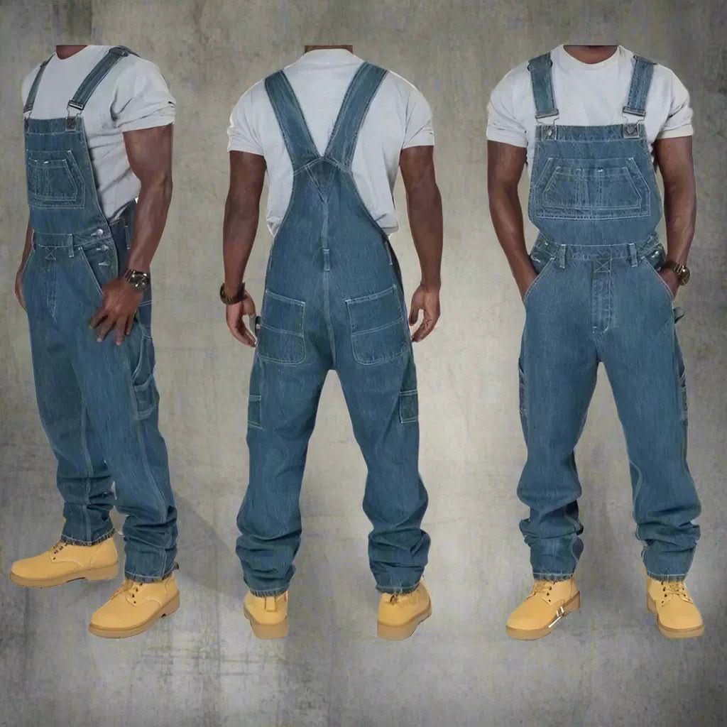 URBANOVER – Herren Jeans Overall mit Spleiß-Details