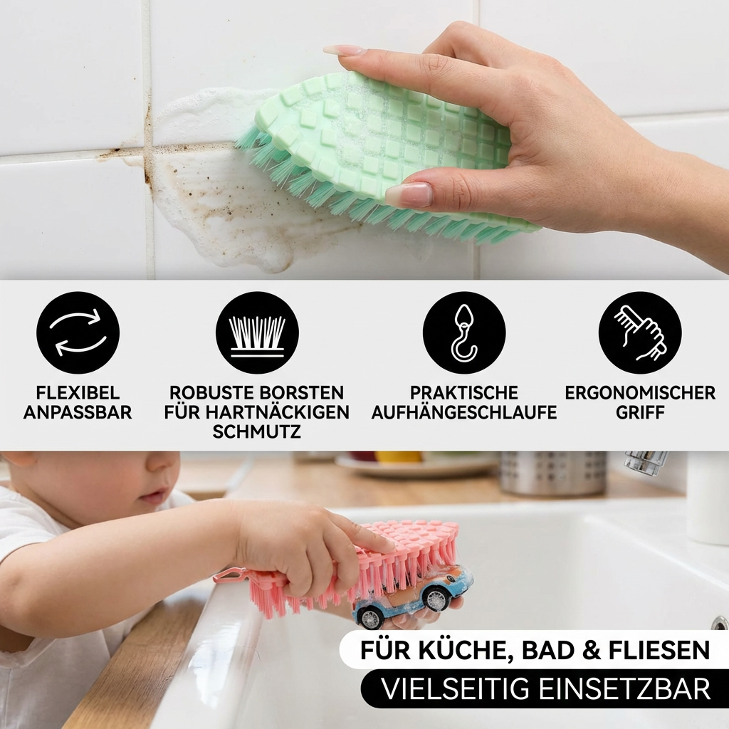 Multifunktionale Reinigungsbürste – Flexible Haushaltsbürste für Küche, Bad und Fliesen