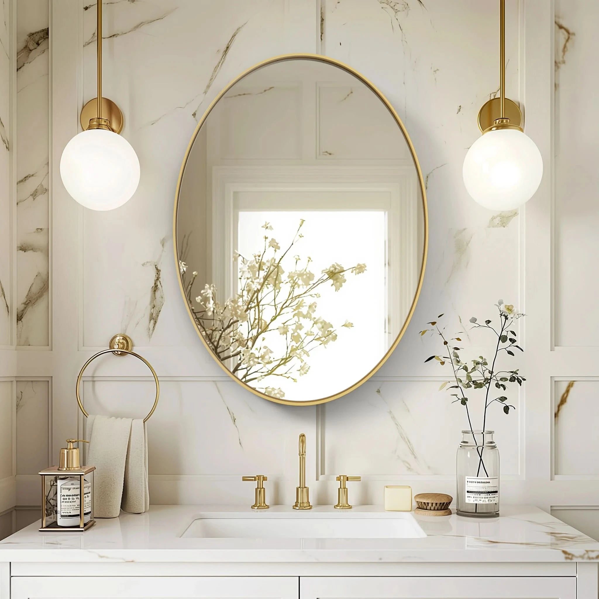Klarion Oval Gold Bathroom Mirror with Gold Metal Frame