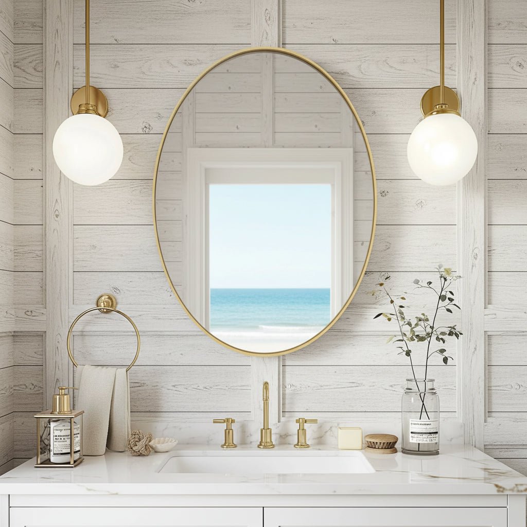Klarion Oval Gold Bathroom Mirror with Gold Metal Frame