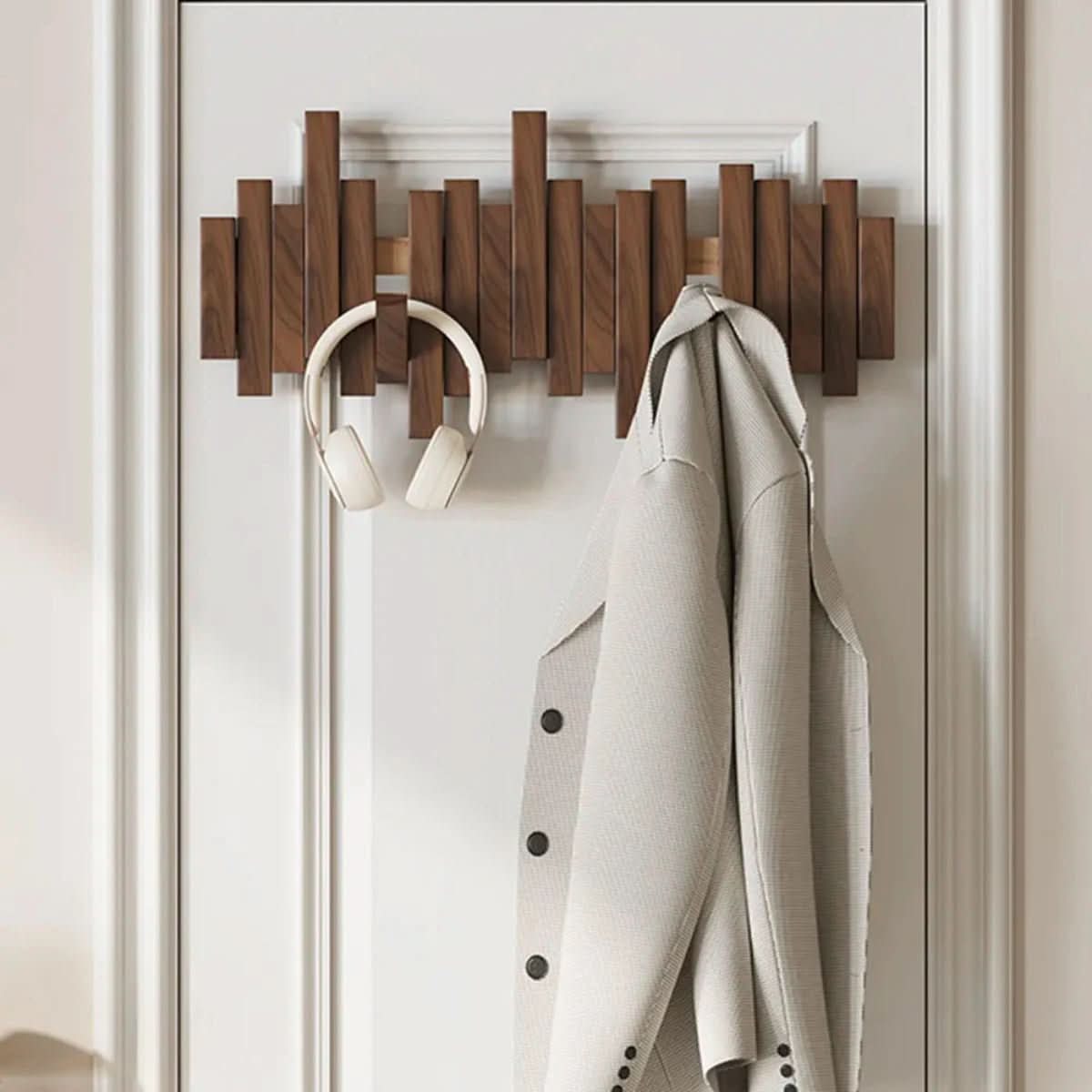 PIANOHANG Wall Shelf – Solid Wood Wall Coat Rack with Foldable Piano Design Hooks