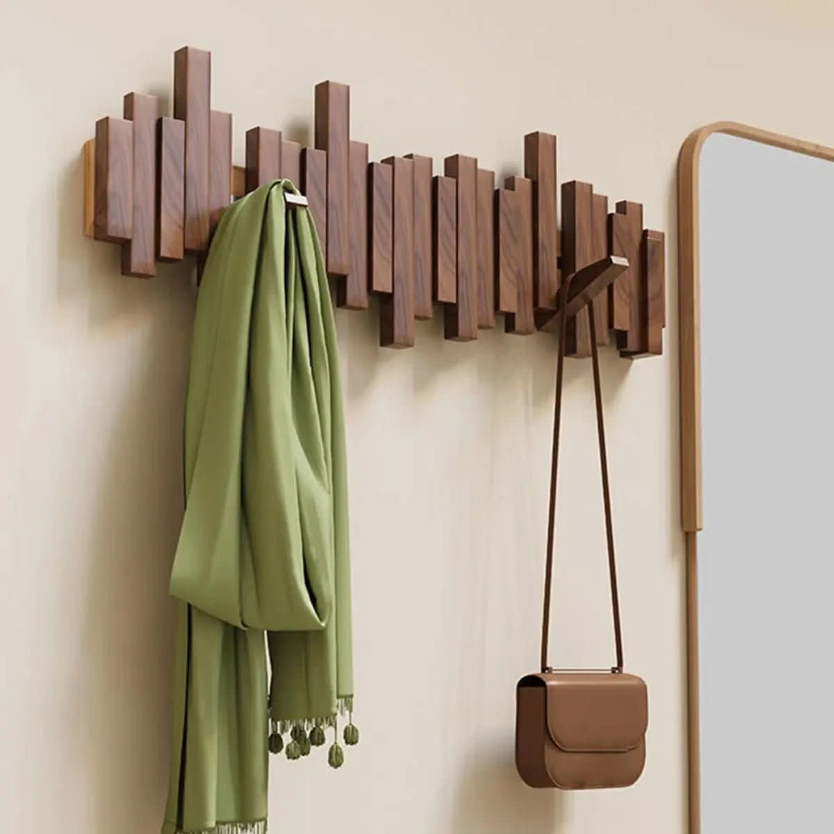 PIANOHANG Wall Shelf – Solid Wood Wall Coat Rack with Foldable Piano Design Hooks