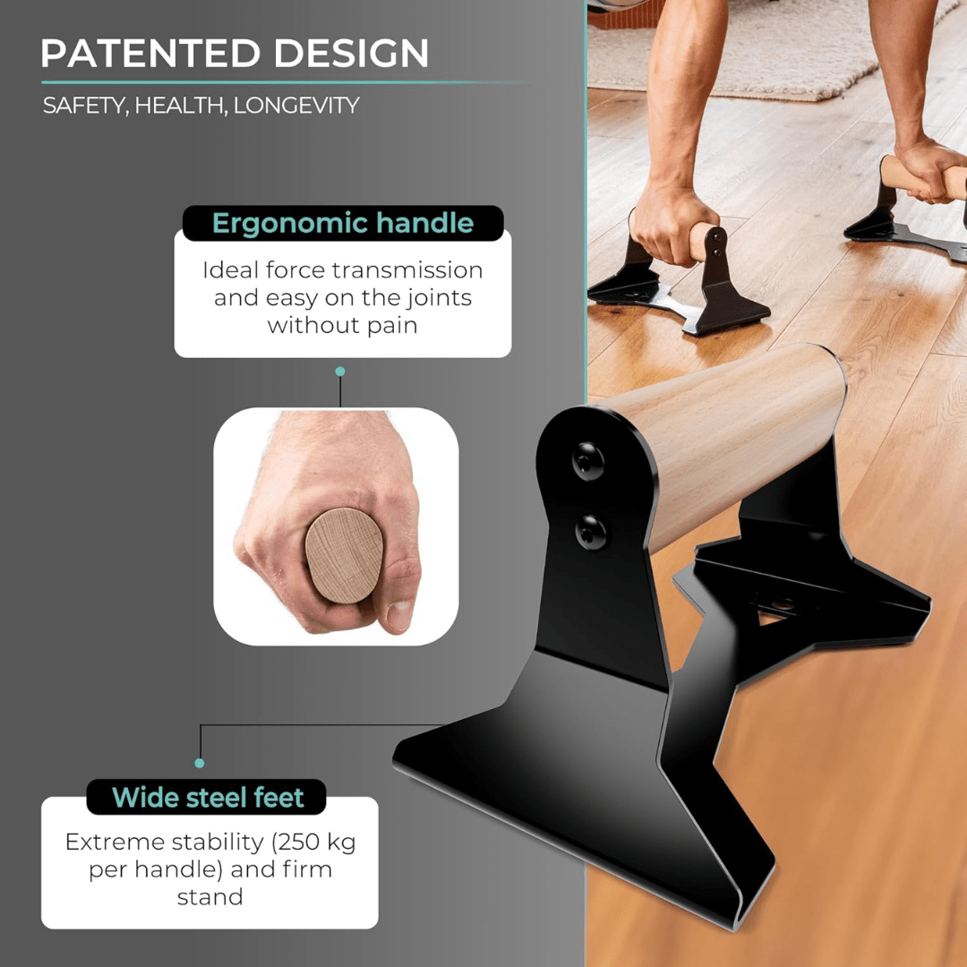 Power Grip – Ergonomic Wooden Parallettes For Safe Push-Up Training