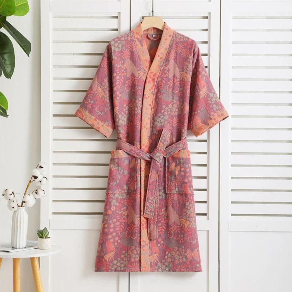PrintLuxe Bathrobe – Printed Cotton Bathrobe with Retro Floral Pattern