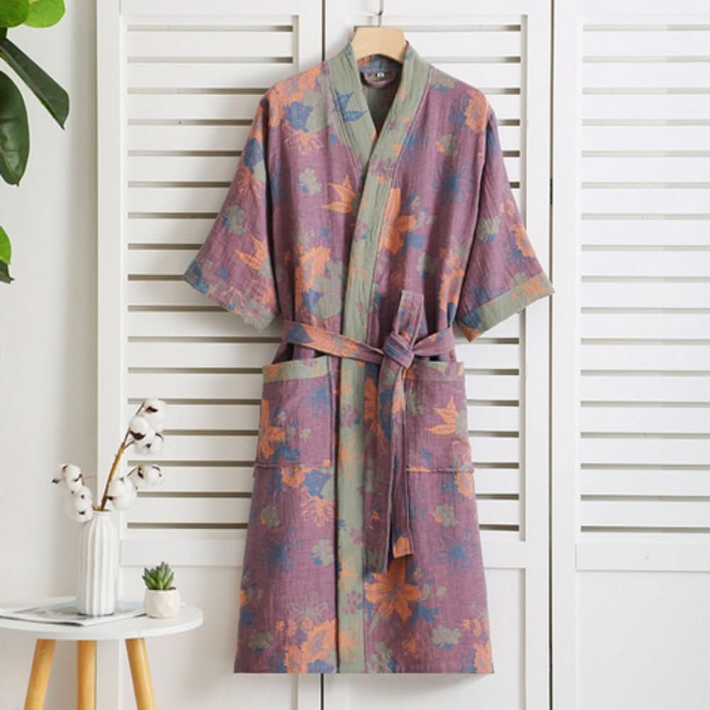 PrintLuxe Bathrobe – Printed Cotton Bathrobe with Retro Floral Pattern