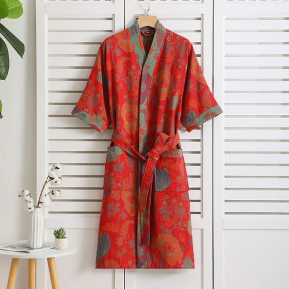 PrintLuxe Bathrobe – Printed Cotton Bathrobe with Retro Floral Pattern