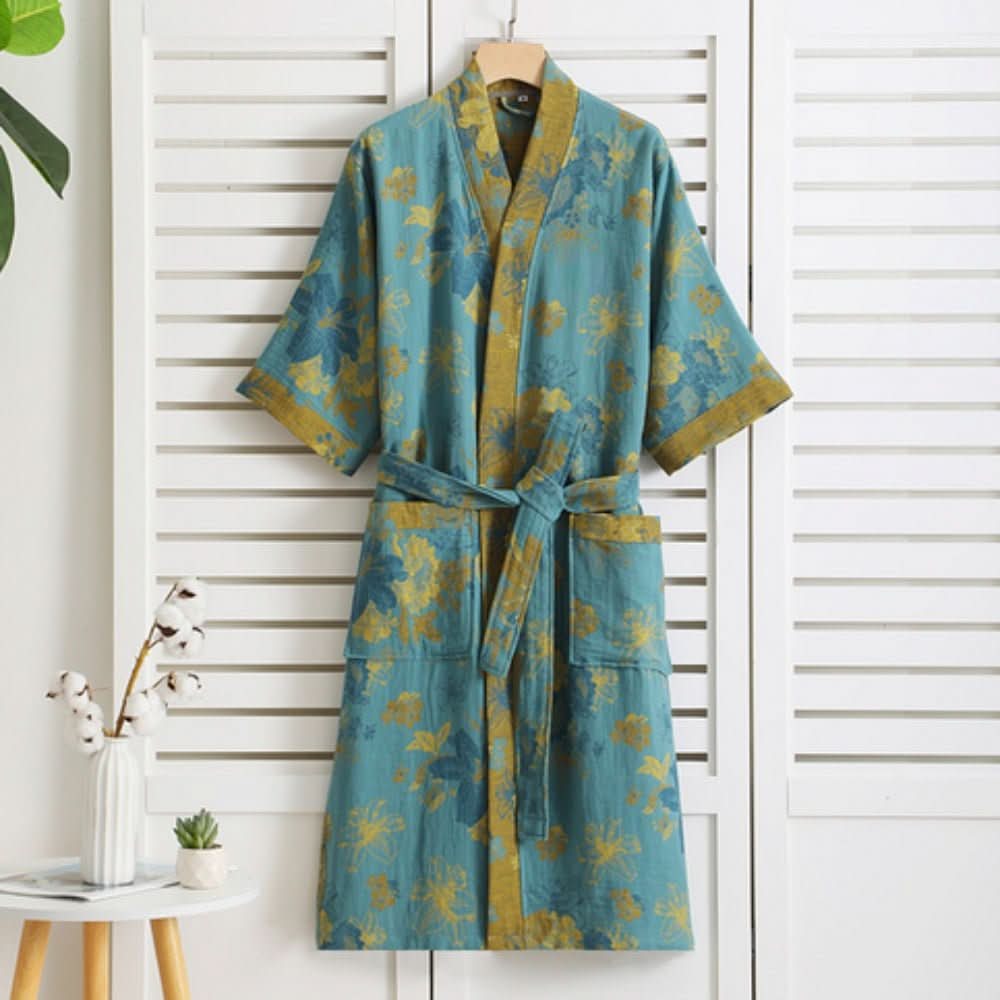 PrintLuxe Bathrobe – Printed Cotton Bathrobe with Retro Floral Pattern
