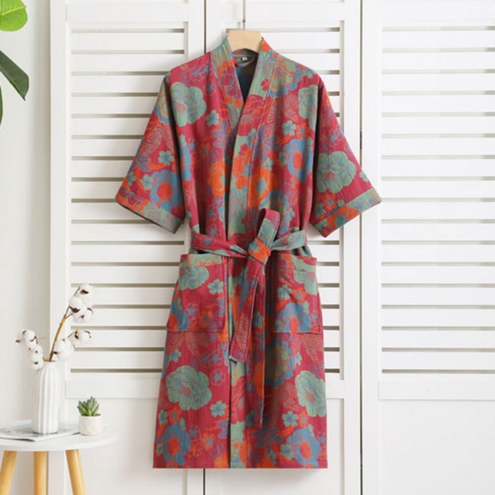 PrintLuxe Bathrobe – Printed Cotton Bathrobe with Retro Floral Pattern