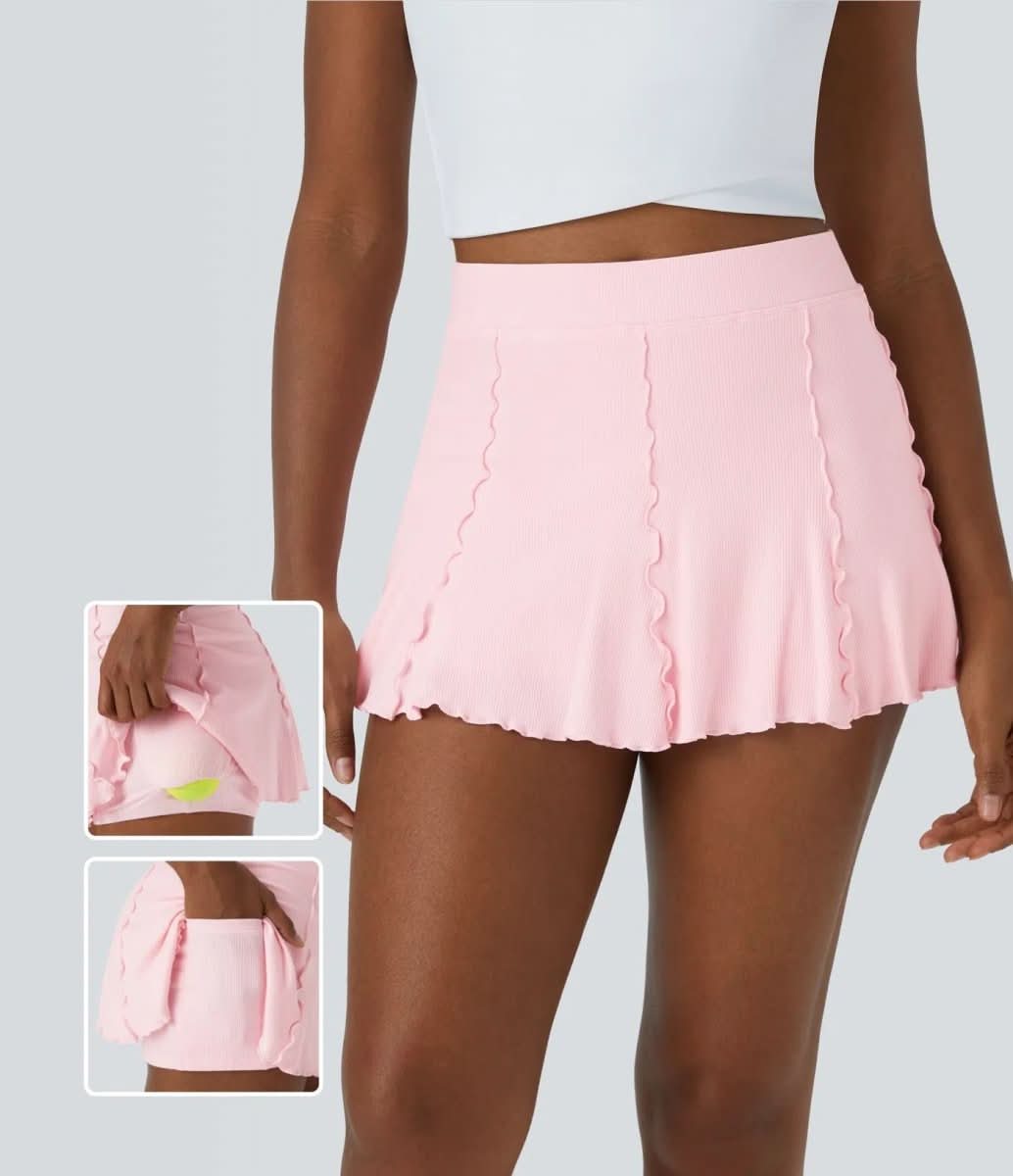 Ribbed Knit Tennis Skirt – Feminine 2-in-1 Skirt with Ruffle Hem