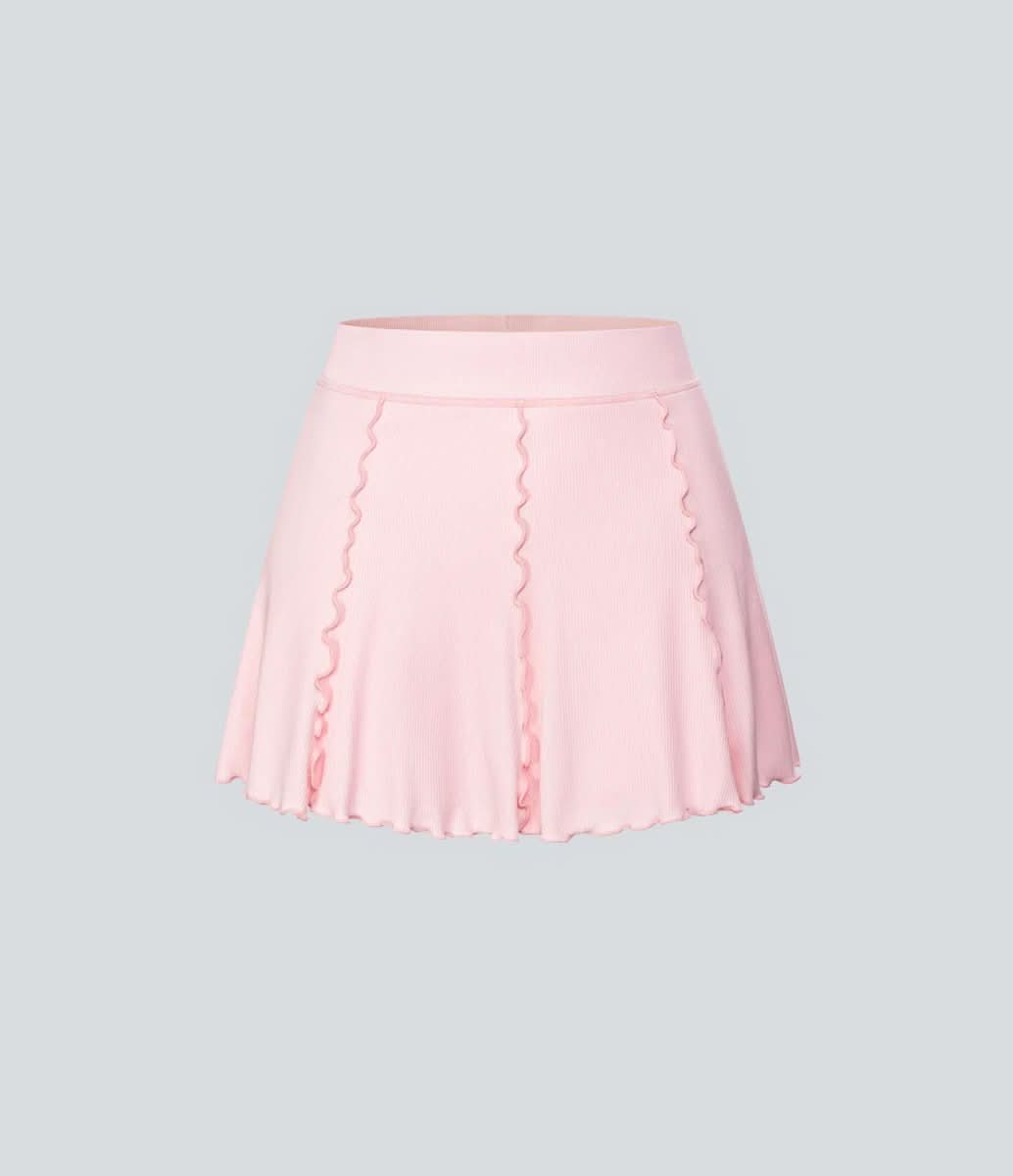 Ribbed Knit Tennis Skirt – Feminine 2-in-1 Skirt with Ruffle Hem
