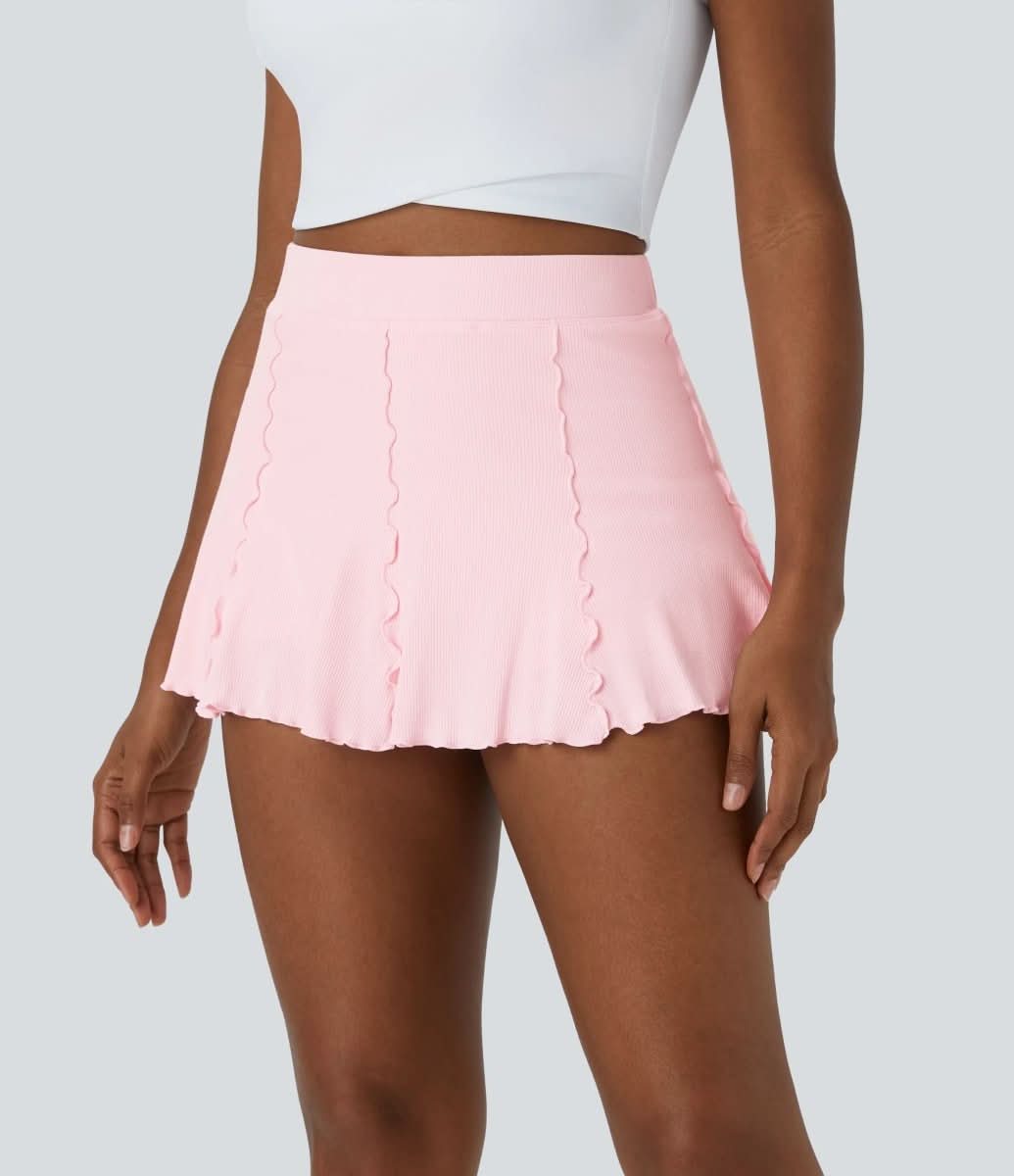 Ribbed Knit Tennis Skirt – Feminine 2-in-1 Skirt with Ruffle Hem