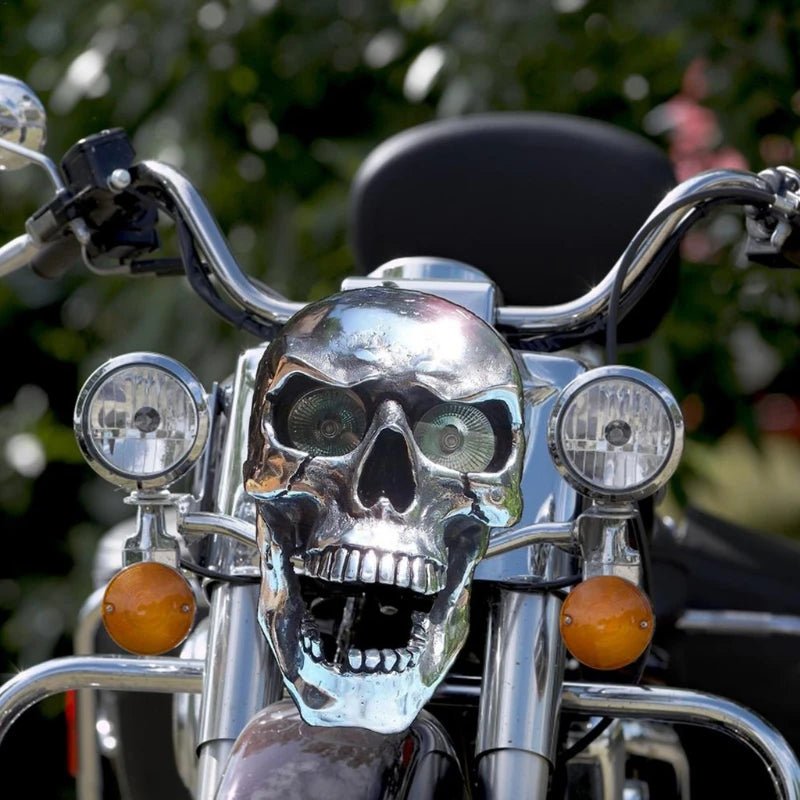 ROADREAPER – LED-Totenkopflampe für Motorräder mit Retro-Chrom-Finish 5