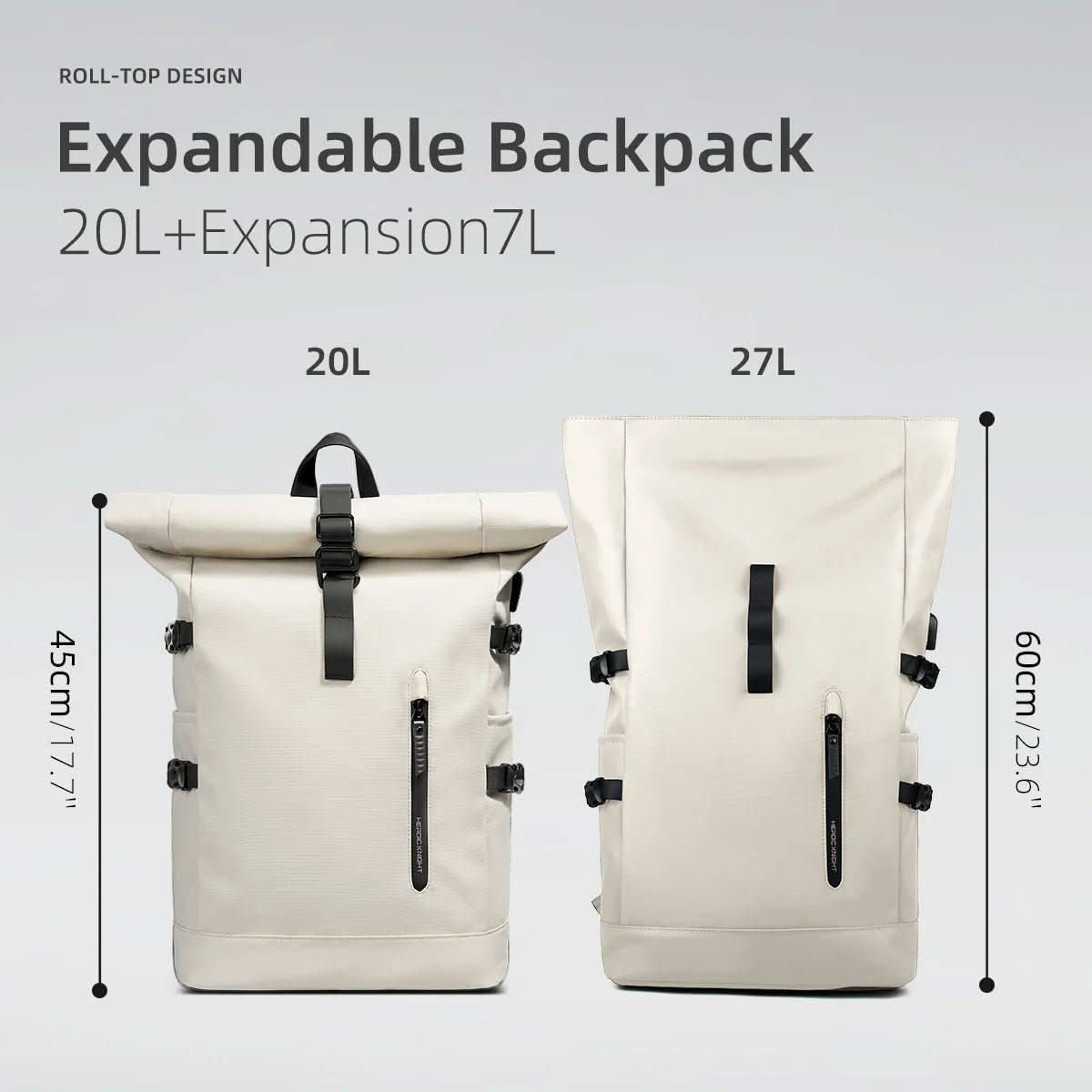ROLLTRAIL Backpack - Expandable Rolltop Backpack with USB, Laptop Compartment & Anti-Shock System