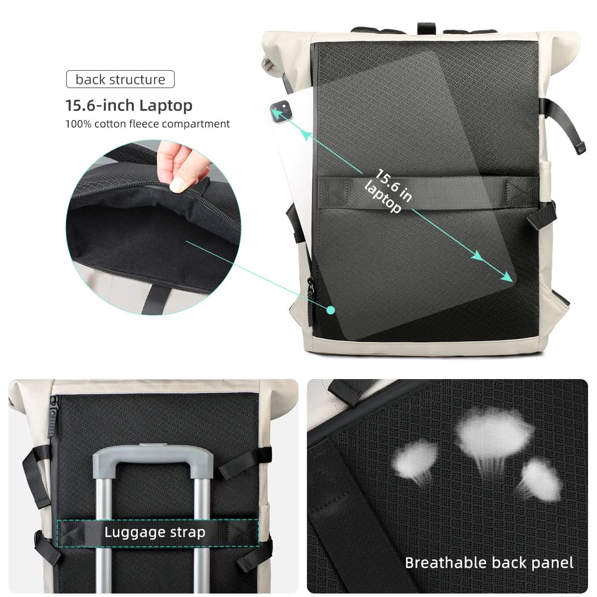 ROLLTRAIL Backpack - Expandable Rolltop Backpack with USB, Laptop Compartment & Anti-Shock System