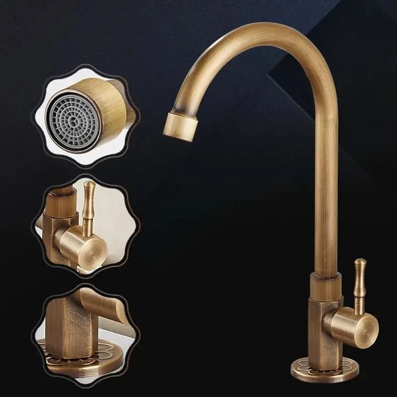 Brass Faucet - Antique Single-Handle Swan Neck Kitchen Faucet