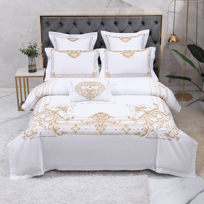 MERENZA Royal Dreams Gold Embroidered Bedding Set 100 Percent Egyptian Cotton