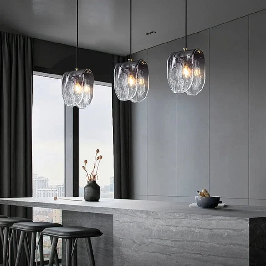 Diana Matt Glass Pendant Light Grey Folded Design For Bedroom Kitchen Cafe